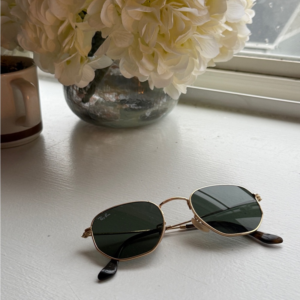 SOLD. Ray-Ban Gold and Green Sunglasses